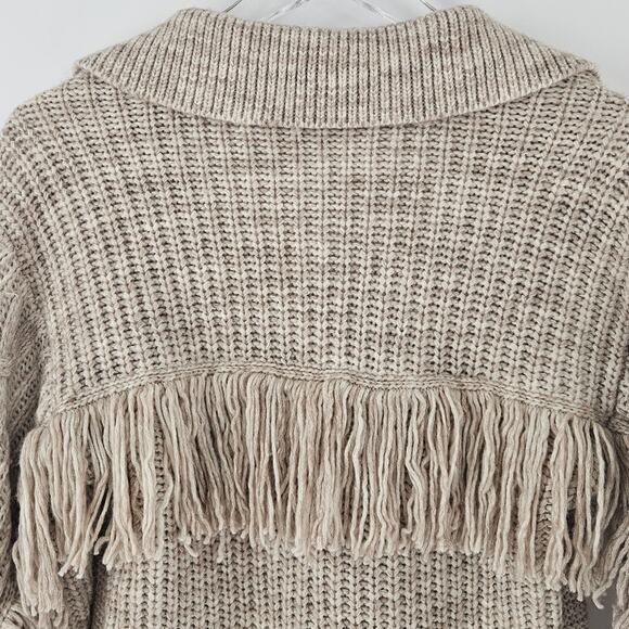 Jonathan Simkhai Kara Fringe Knit Polo in Tan Melange Size Small - Picture 9 of 11